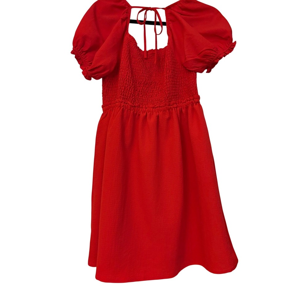 Altard State Red Smocked Puff Sleeve Mini Dress ND30058 Womens Medium - Picture 5 of 8